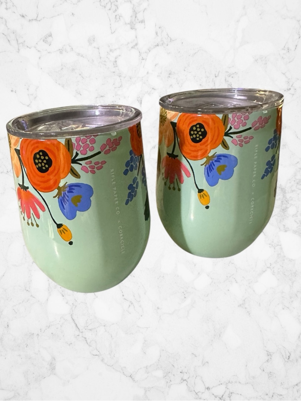 🥤 Rifle Paper Co. Green Floral Stemless Wine Tumbler Set